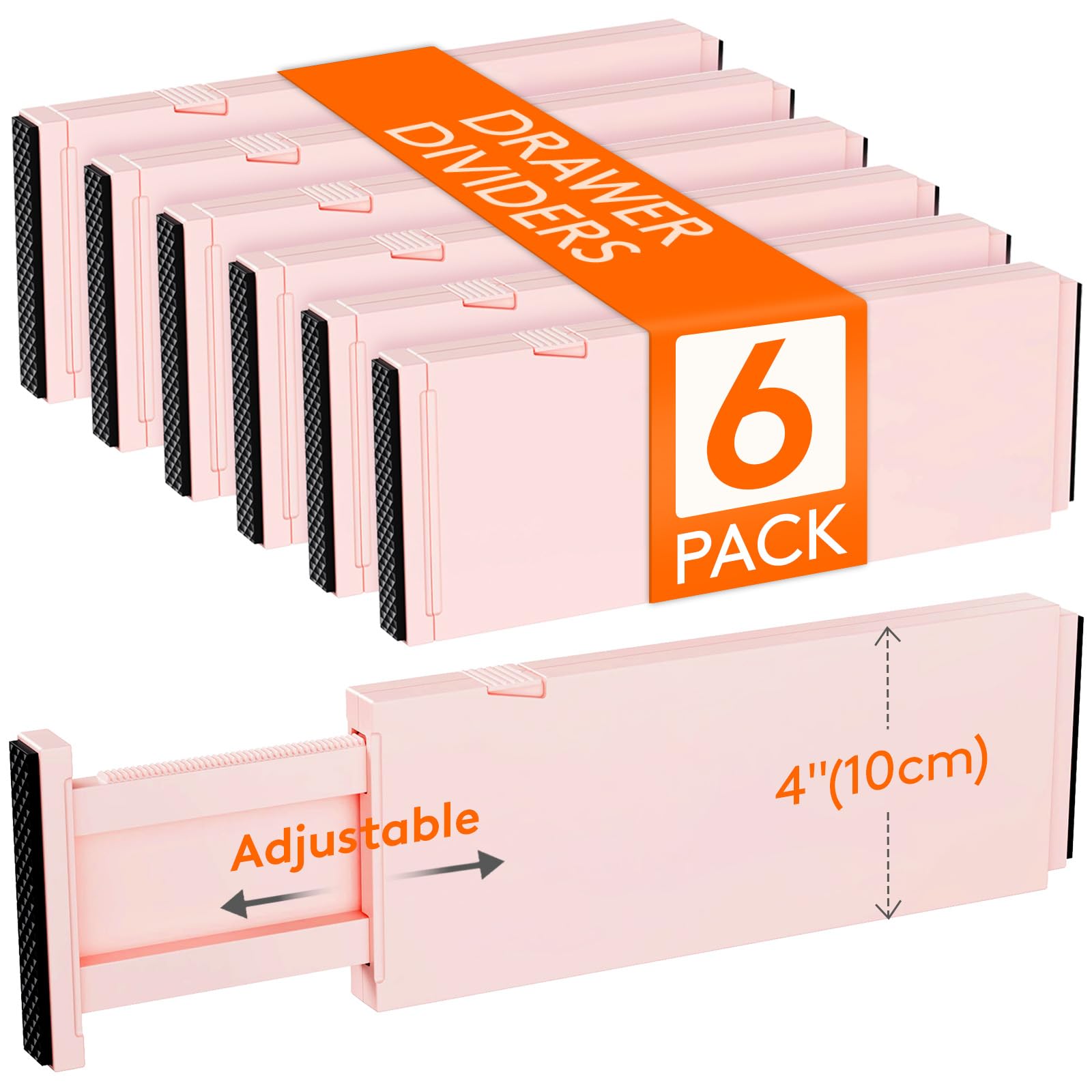 Lifewit 6 Pack Drawer Dividers 4" High, 11-17" Adjustable Drawer Organizers for Clothes, Expandable Dresser Separators in Bedroom/Bathroom/Kitchen/