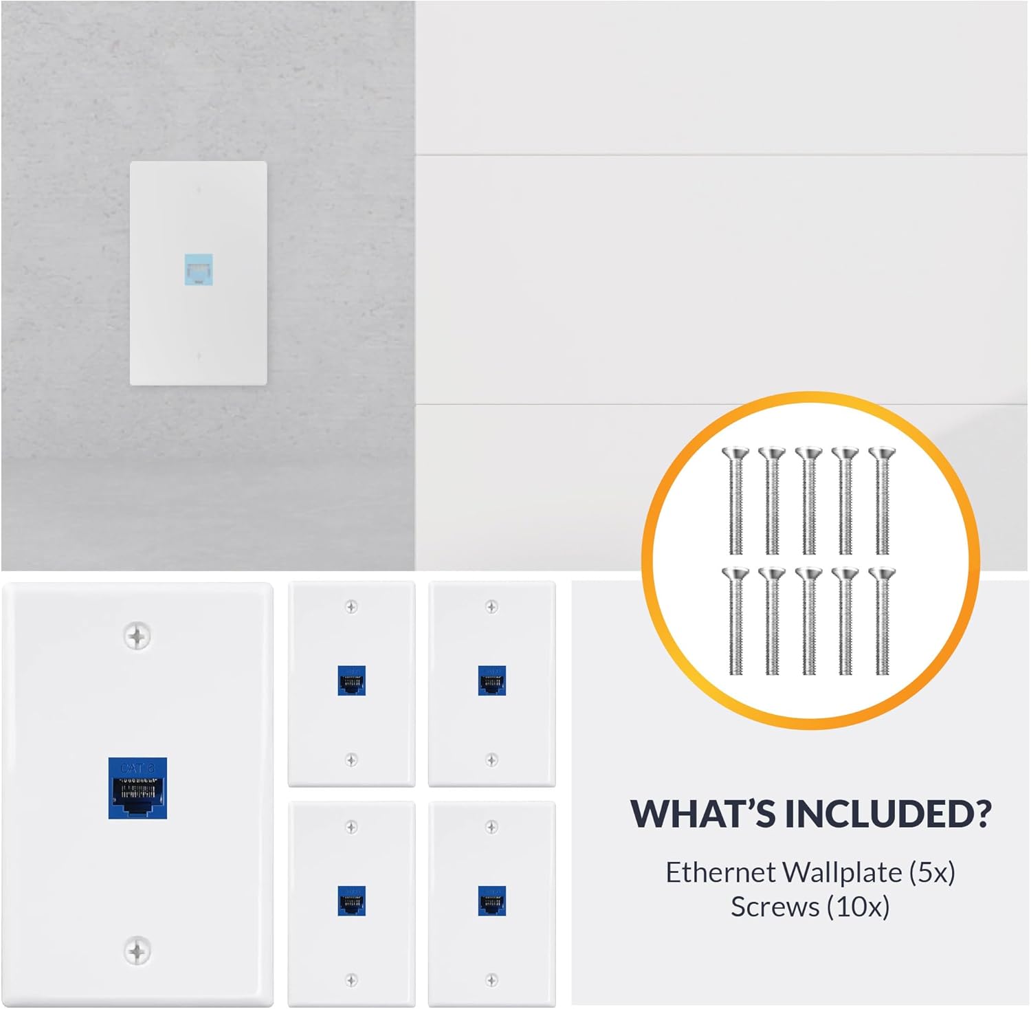 Newhouse Hardware Ethernet Wall Plate, White, 5-Pack