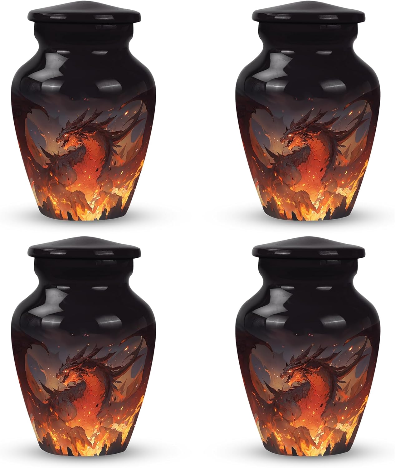 Fire Dragon Descent - Pack of 4 - Keepsake Urn - Small Urn for Ashes for Women - Keepsake Cremation Urns for Ashes Female & Male - Metal Urns for Human Ashes Adult - Urns for Ashes, Orange