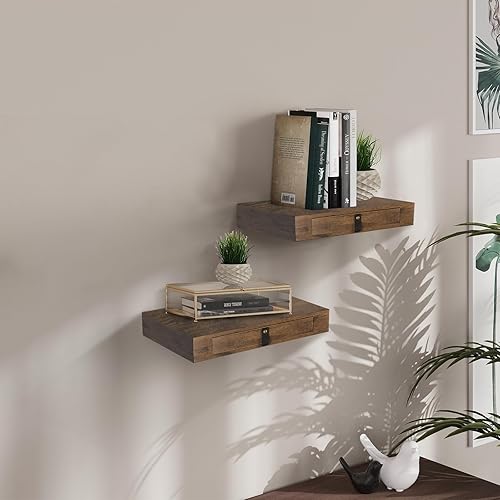 Miniatura 5 de Estante flotante con cajón, mesita de noche flotante para dormitorio, estante de pared de 16 pulgadas, estante flotante blanco con almacenamiento,