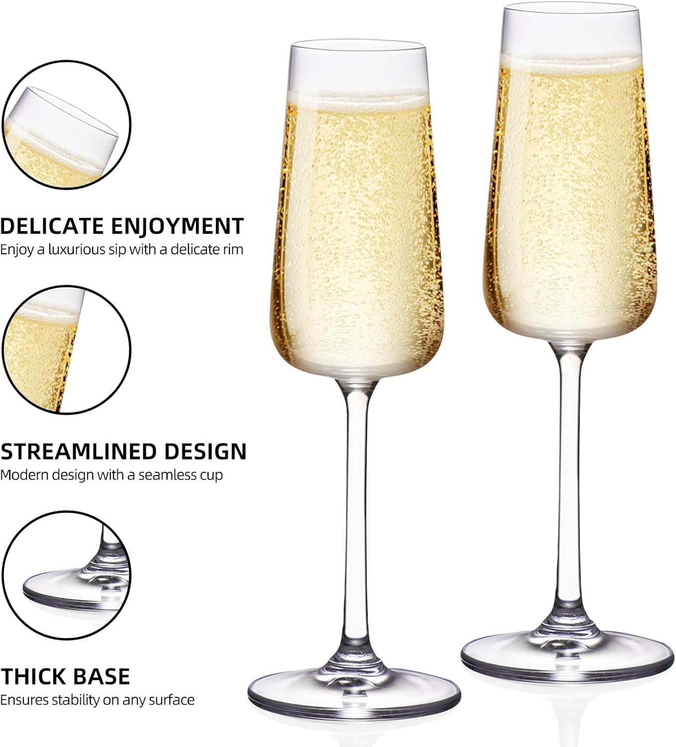KAMMAK Champagne Flutes, 7.4oz Crystal Champagne Glasses Set of 2, Wine Glassware with Long Stem, Elegant Glasses Gift Ideal for Wedding, Party, Birthday, Anniversaries, Christmas - Image 3