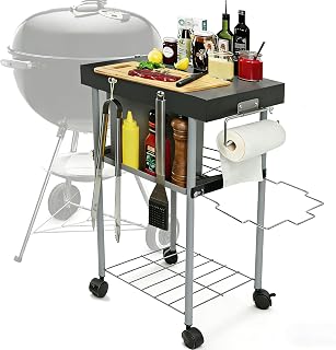 Rolling Grill Side Table Cart for 18"/22" Weber Charcoal Kettle Grills