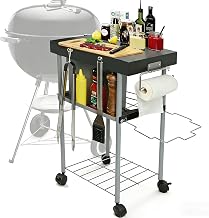 Rolling Prep Cart for 18"/22" Weber Kettle Grills with Mesh Storage