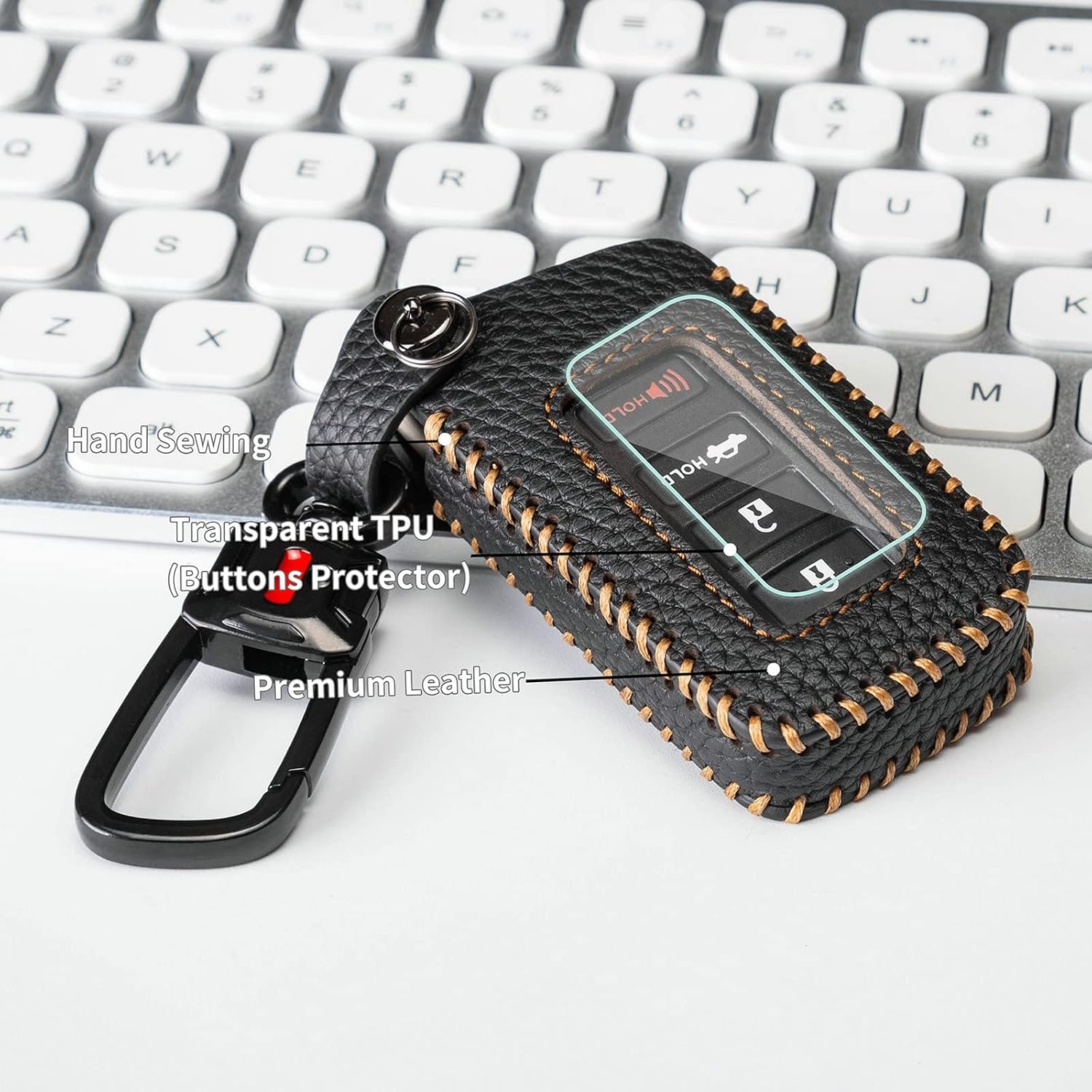 for Lexus Key Fob Cover Leather Car Key Case Holder Compatible 2014-2023 Lexus rx350 ES GS is NX RX GX LX RS LC with Keychain (Black)