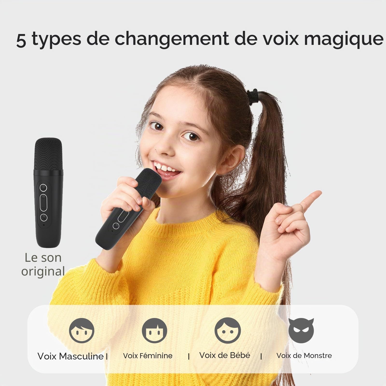 Karaoke Machine Plus 2 Microphone sans Fil Portable Bluetooth Karaoke Barre de Son avec Conversion vocale et LED lumière pour Les Enfants Adultes, Cadeau d'anniversaire de Noël (Noir)