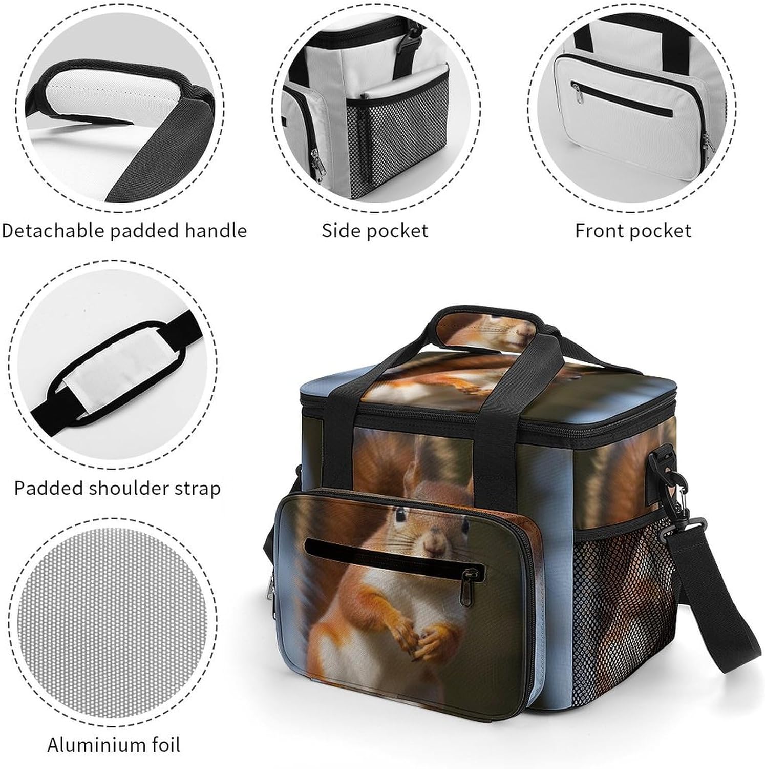 Large-Capacity Oxford Cloth Squirrel Funny Animal Printed Camping Ice Bag, Outdoor Portable Insulation and Cold Storage Bag, Enjoy A Cool Camping Time