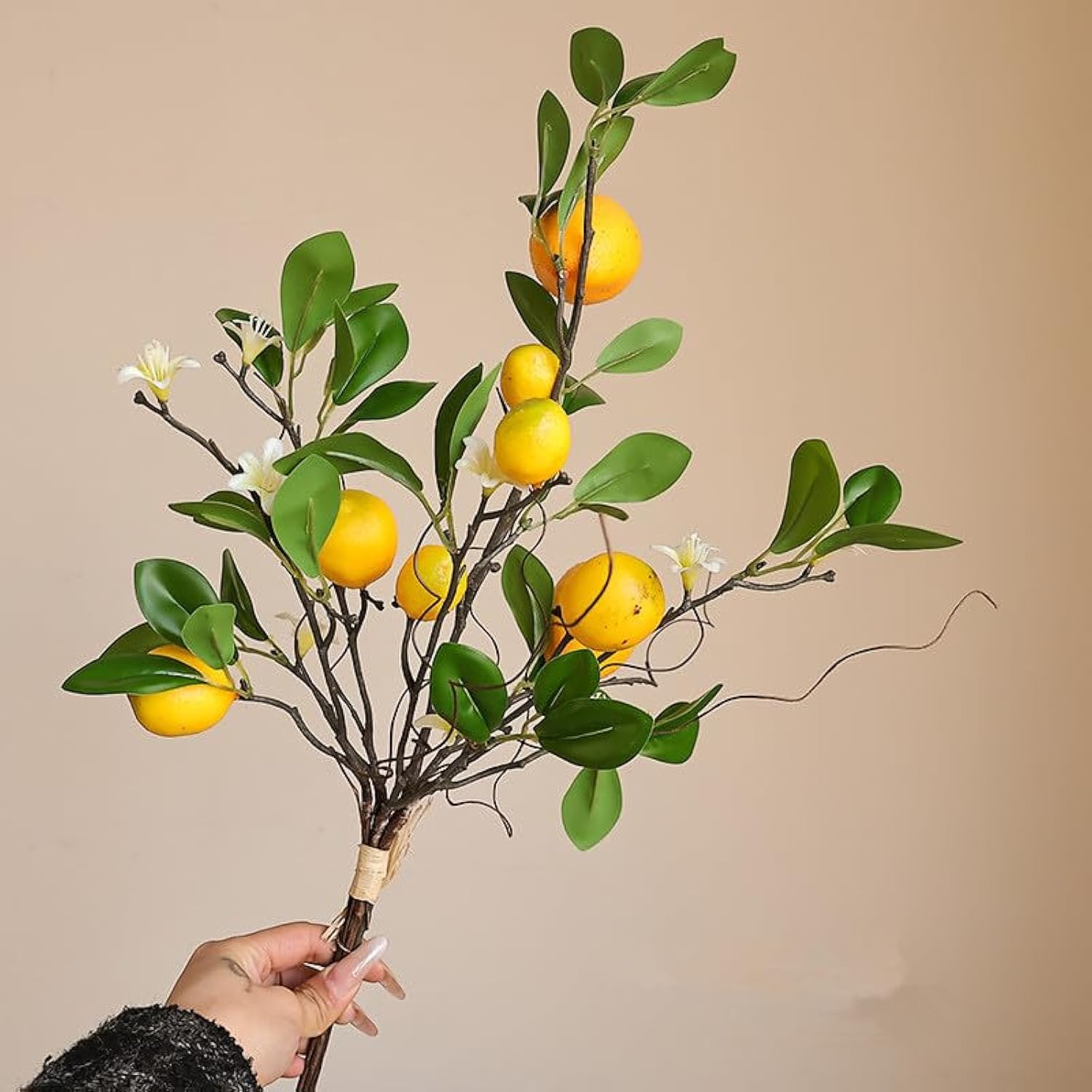 eamve Artificial Lemons Branches Decor,8 Head Faux Lemons Fruit with Green Leaf and Branch,Realistic Fake Lemon Decoration for Kitchen,Party,Farmhouse