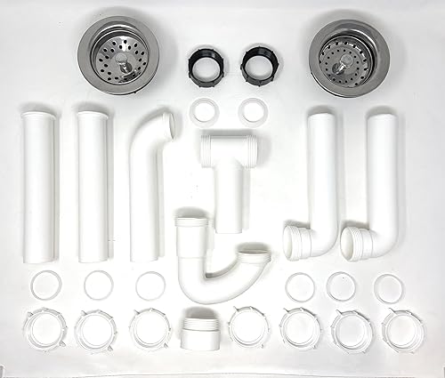 Miniatura 2 de Kit de tubería de drenaje para fregadero, juego de plomería todo en uno de 1  pulgadas con cestas de colador de metal, trampas P de plástico y tubos