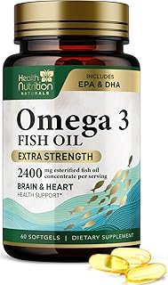 Omega 3 Fish Oil Supplements - 2400mg Fish Oil Per Serving - Triple Strength Omega-3 with EPA & DHA Fatty Acids - Natural Heart, Brain & Immune Support - Wild Caught, Bottled in USA - 60 Softgels