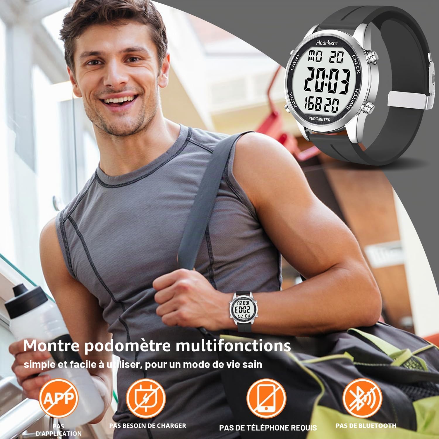 Montre podomètre pour personnes âgées - Aucune application nécessaire - Compteur de pas, de calories et de grands chiffres LCD