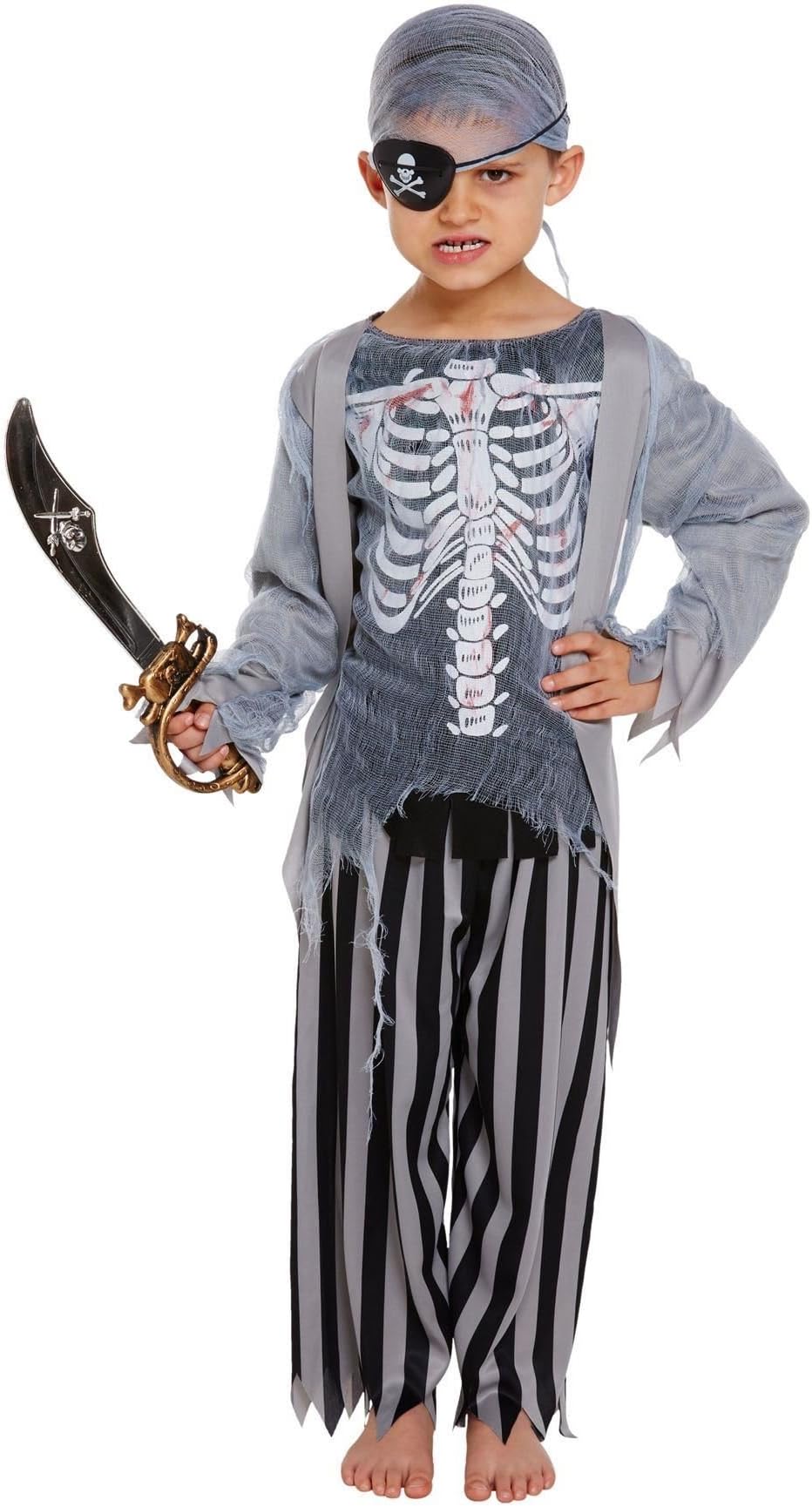 Henbrandt NEW BOYS ZOMBIE PIRATE COSTUME DEAD GHOST PIRATE HALLOWEEN FANCY DRESS OUTFITS SIZE 4-12 YEARS HB (Medium (7-9 Years), Zombie Pirate Costume)