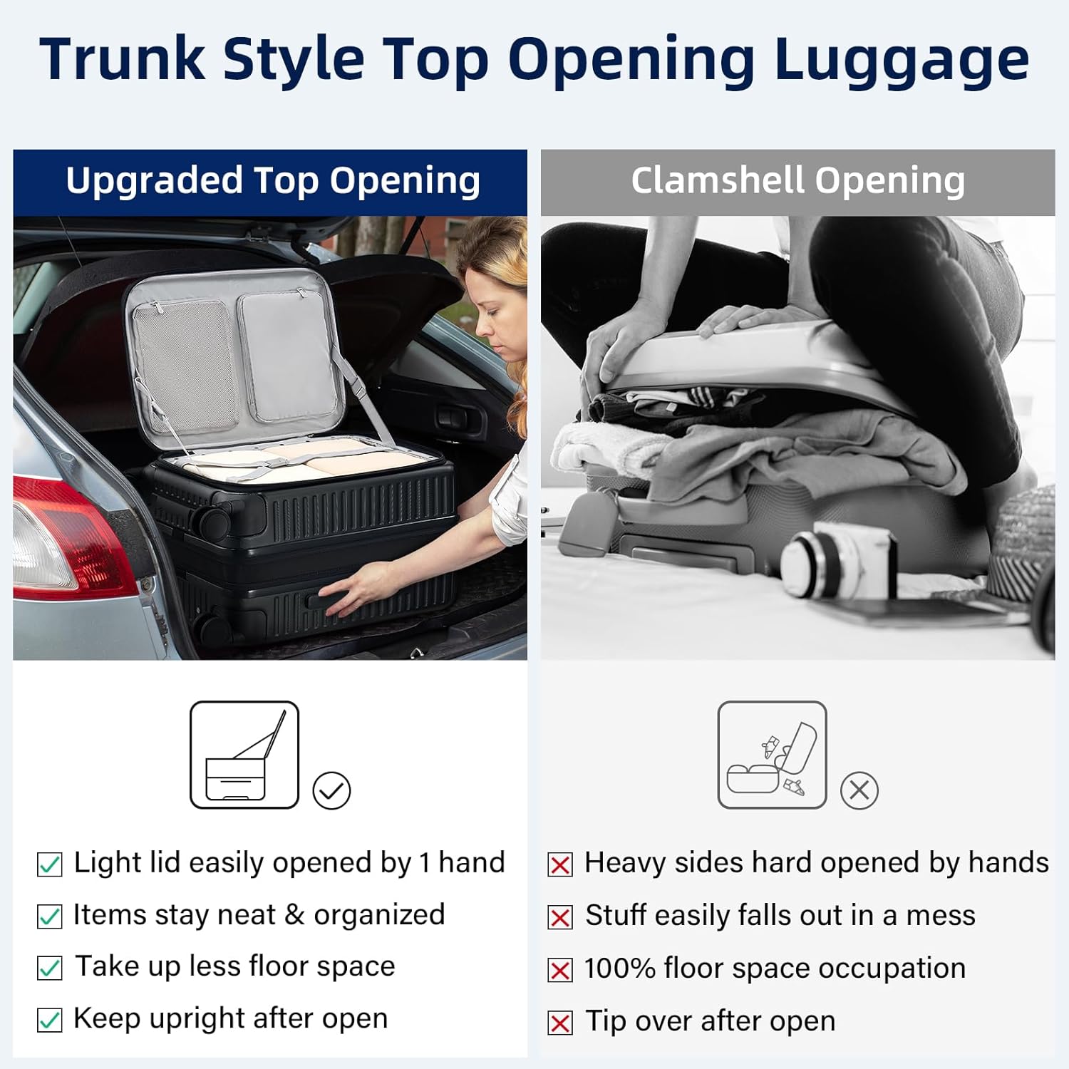 20 Inch Carry on Luggage 22x14x9 Airline Approved Hard Shell Suitcases with Wheels, Top Opening Expandable Carry on Luggage with Cup Holder Small Rolling Suitcase with Lock, Black