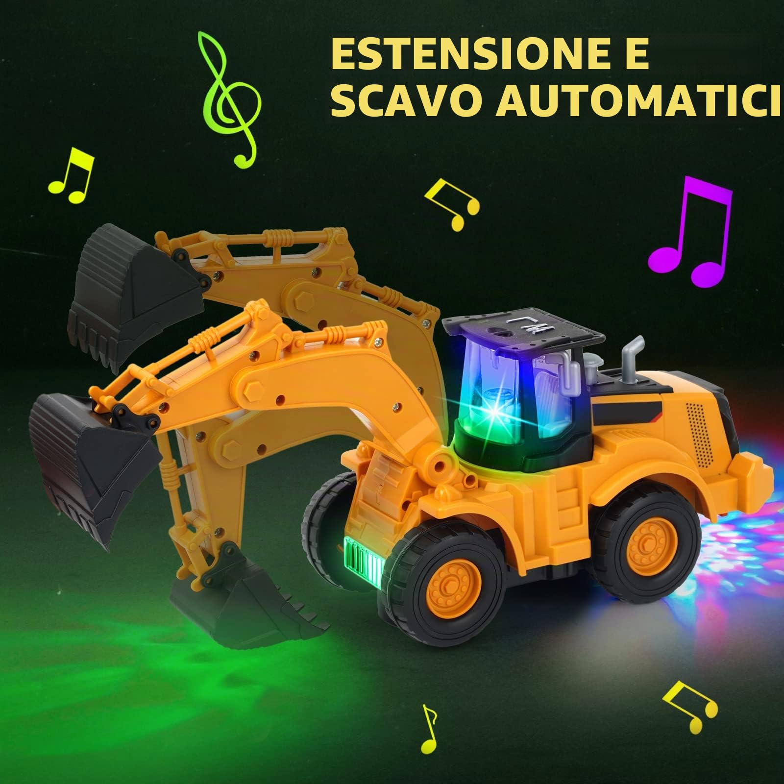 Giocattolo escavatore, guida con suono e luce, veicoli da cantiere per bambini, un giocattolo per bambini, più brani musicali, Regalo Bambini di compleanno per ragazzi e ragazze dai 3 anni in su