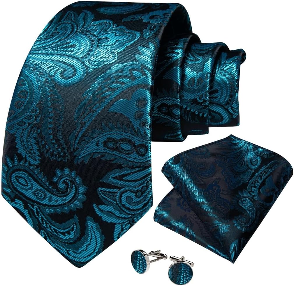 Men's Neckties Men Tie Set Handkerchief Cufflinks Wedding Party Ties Paisley Necktie Pocket Squares Accessories Gift