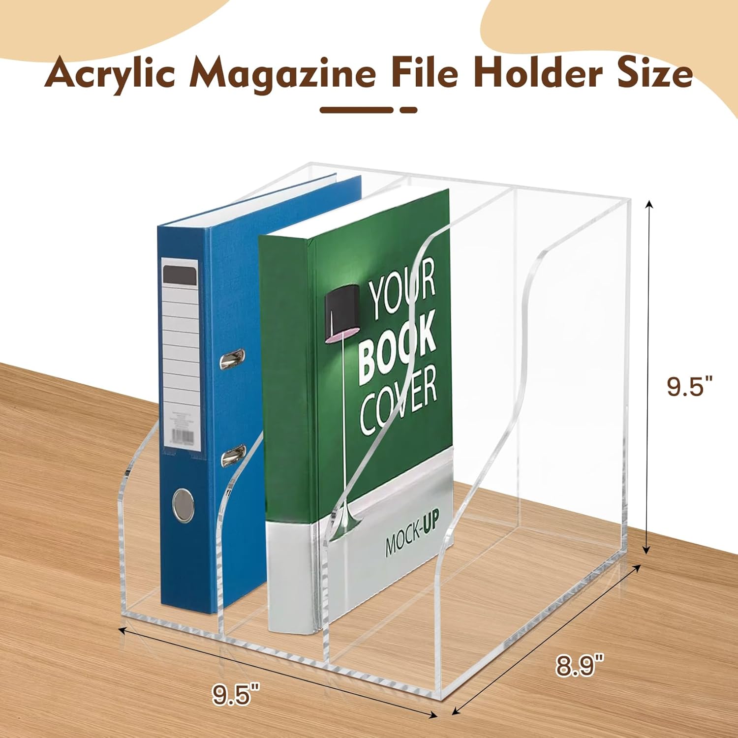 Werhoo Acrylic Desk Organizer,Clear Magazine File Holder with 3 Vertical Compartments, Scratch-Resistant Pads, Book Organizer for Home School Office Desk Accessorie