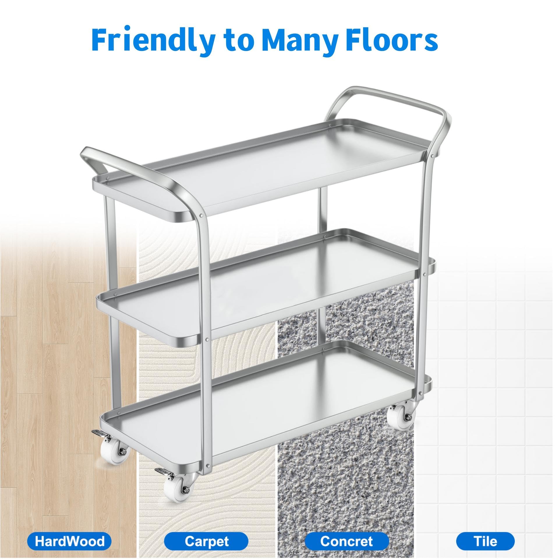 Set di 4 Ruote piroettanti in Acciaio Inox da 2 Pollici, antiruggine, per Esterni, con Freno, Ruote Resistenti in Poliammide PA per mobili, Laboratori e ristoranti.