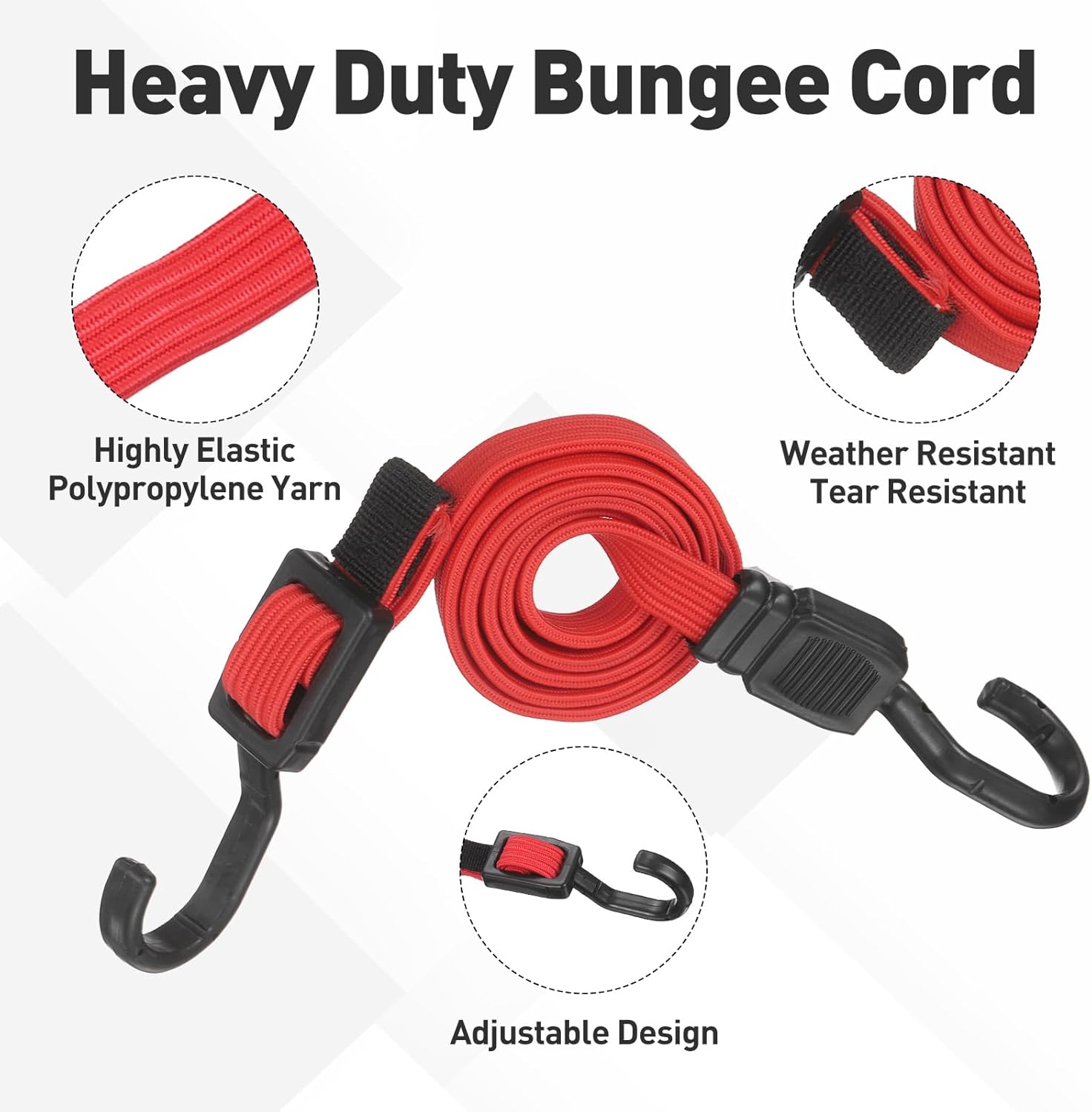 PATIKIL 39" Adjustable Bungee Cords with Hook, 2Pcs Heavy Duty Outdoor Elastic Bungee Strap for Securing Luggage Moving Cargo, Red