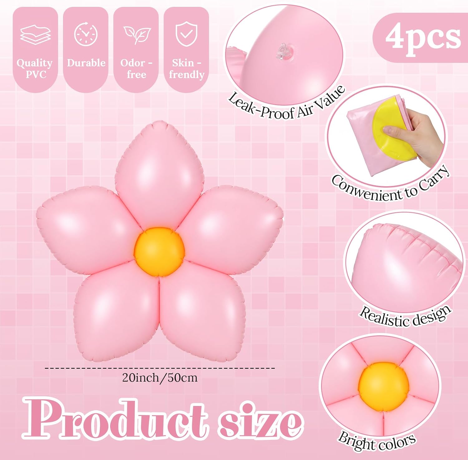 Inflatable Plumeria Flower Pool Floats Decor | 20 Inches Floating Frangipani Flower Decor at Pool Parties, Summer Ambiance, Reusable Water Accessories, Photo Backdrop Props