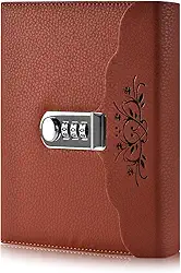 ARRLSDB Lock Diary Caderno de couro para escrever caderno organizador de senha digital com bloqueio diário pessoal (marrom)