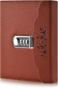 ARRLSDB Lock Diary Caderno de couro para escrever caderno organizador de senha digital com bloqueio diário pessoal (marrom)