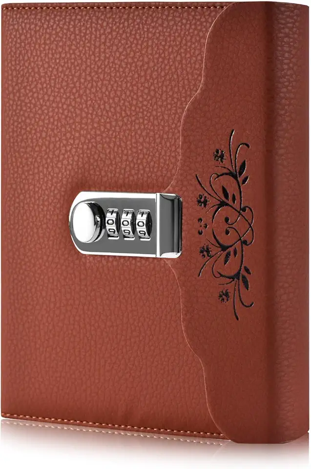 ARRLSDB Lock Diary Caderno de couro para escrever caderno organizador de senha digital com bloqueio diário pessoal (marrom)