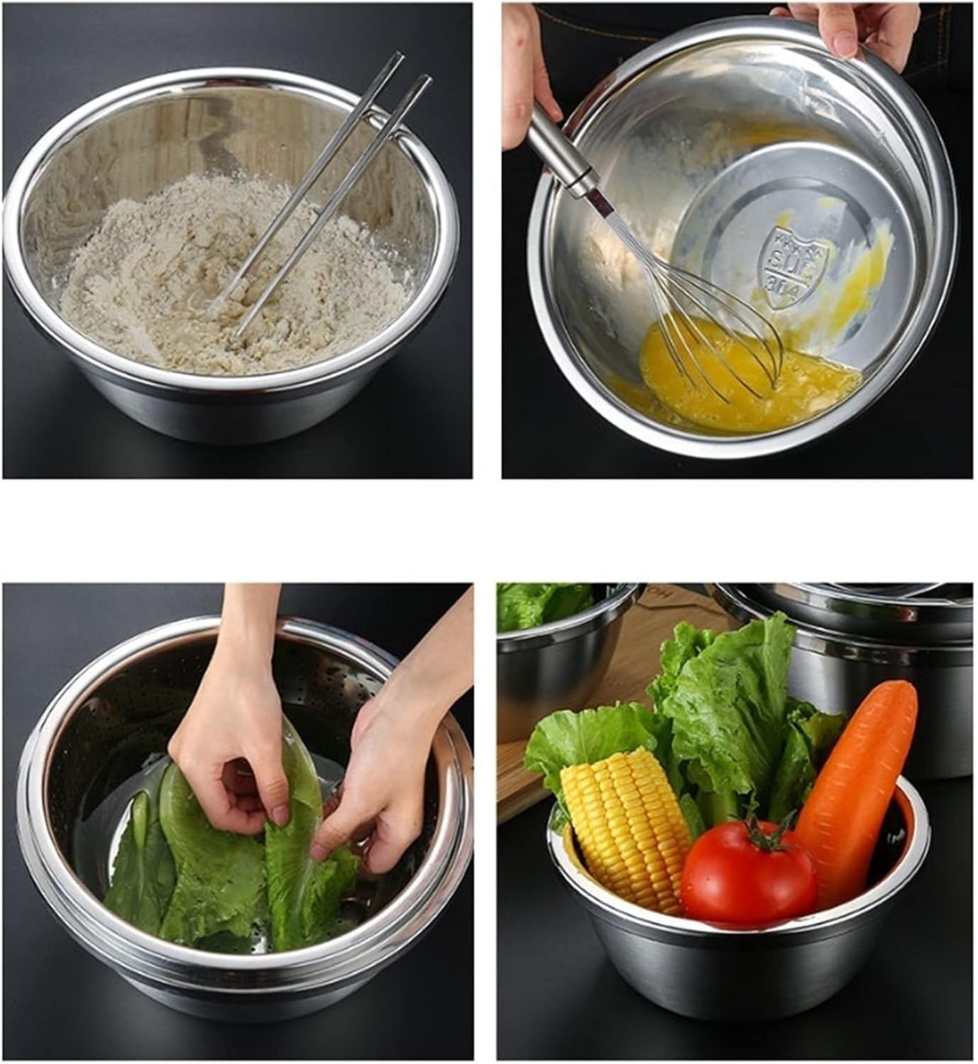 5-teiliges Kochset, Induktions-Kochgeschirr mit Töpfen, Pfannen und Rührschüsseln aus 304 Edelstahl, langlebige Küchenutensilien für Hobbyköche