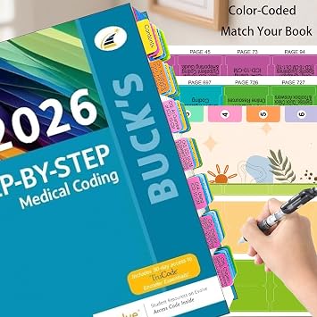 Index Tabs for Buck's Step-by-Step Medical Coding, 2026 1st Edition. Color-Coded Laminated Tabs, with Page Numbers and Alignment Card, Bookmarker. (Book not Included)