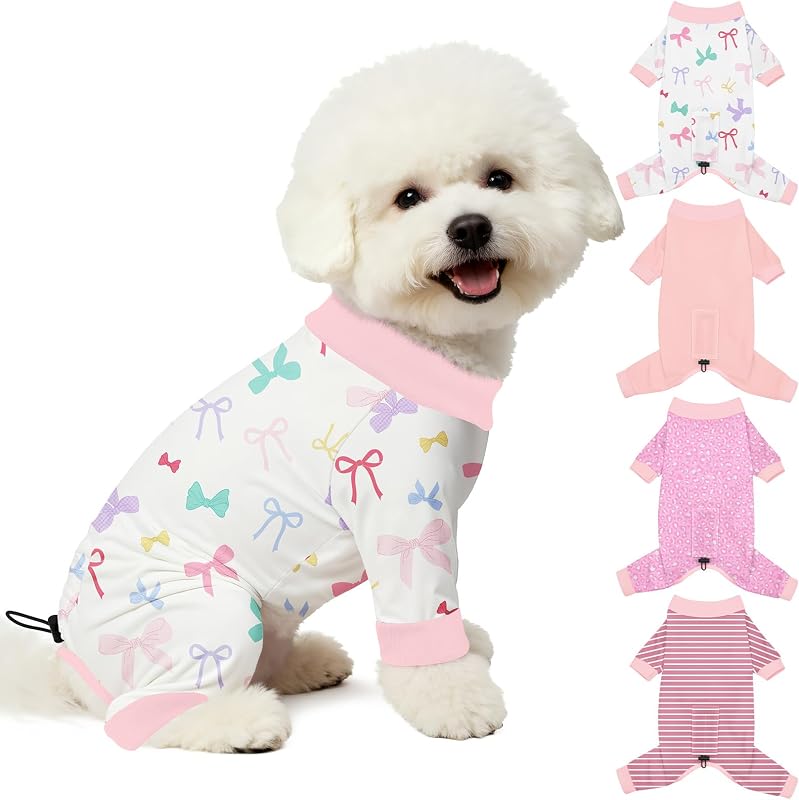Pijama para Cães Bienbee com Ajuste nas Costas e Tecido Elástico, Pacote com 4, Tamanho M