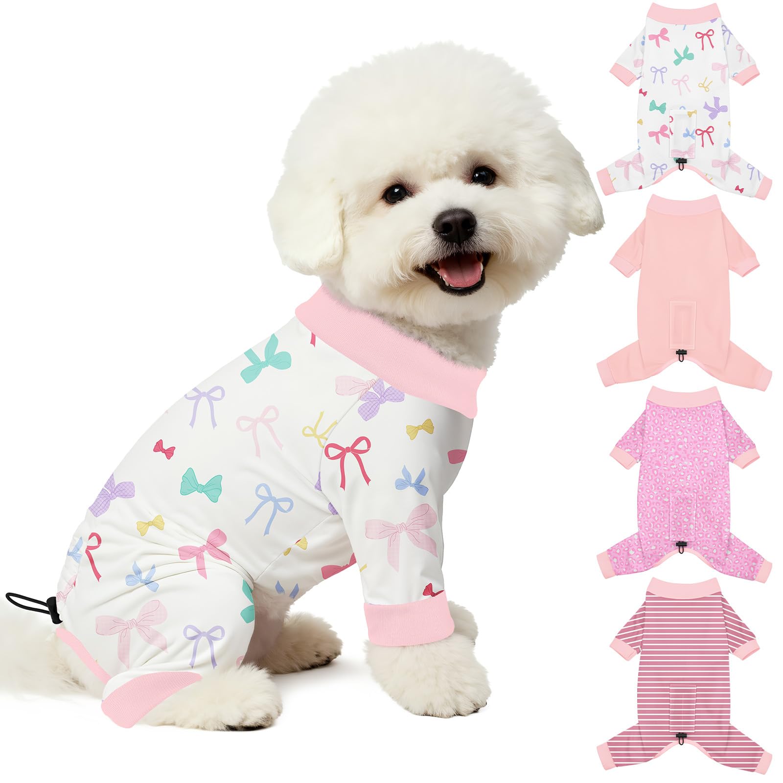 Bienbee Dog Pajamas, 4 PCS Dog Jammies Onesie Pjs Soft Stretchy Doggie Pajamas Dogs Clothes Costume for Small Medium Large Dogs Boy Girl(Pink Set)-M