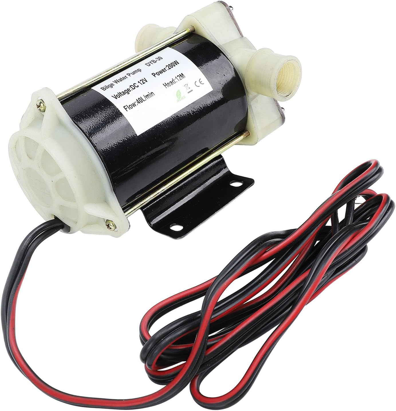 12V Flexible Impeller Self Priming Bilge Pump 200w 12m Head 40Lmin for Contaminated Liquids Transfer Stainless Steel 1/2 Inch InletOutlet