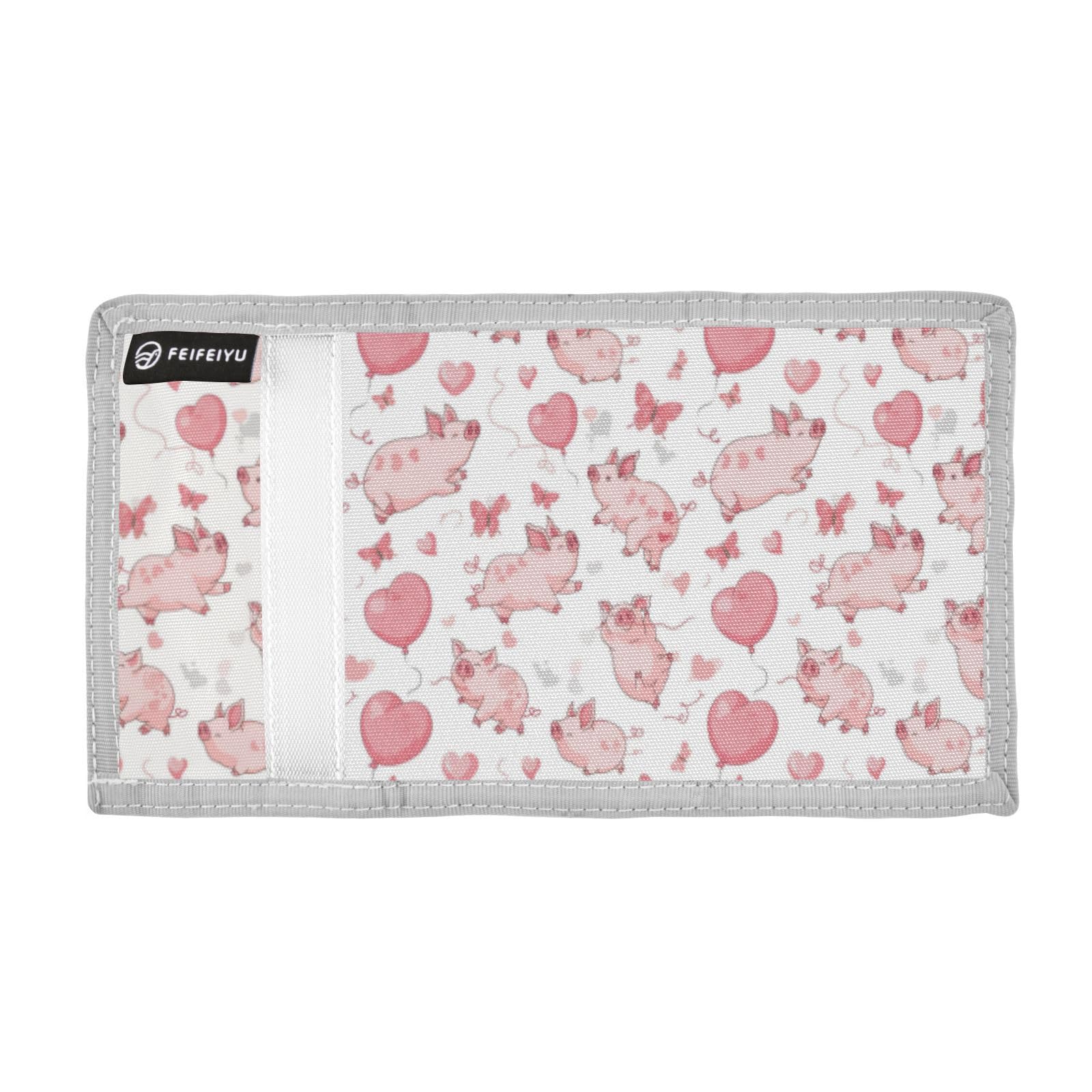 Wusikd Cartoon Pink Piglets Kids Wallet for Boys Girls Hearts Balloons Butterflies Toddler Trifold Wallet Novelty Wallet for Teens Women Men