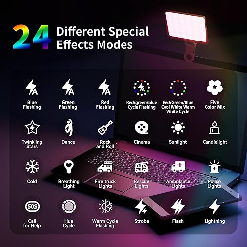 Miniatura 3 de Luces de video RGB, luz de relleno portátil de 360° a todo color para iPhone, laptop, cámara, batería de 2000 mAh, 24 efectos, CRI 95+, 2500-9000 K,