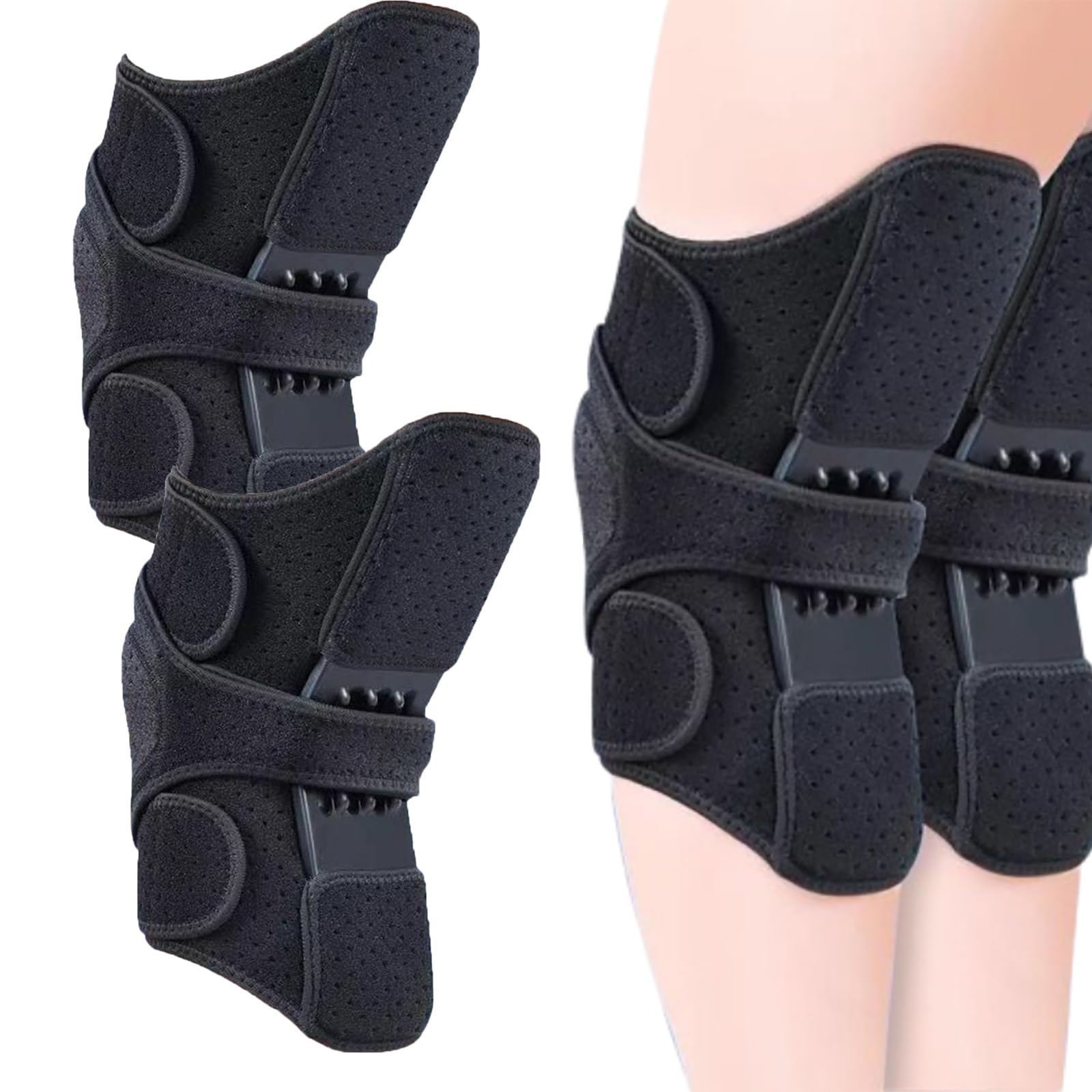 2026 Rinforzatore di supporto per ginocchio aggiornato per anziani, ginocchiera a molla con cuscinetto stabilizzatore rotuleo, dispositivo di assistenza al ginocchio regolabile (2pcs-black)