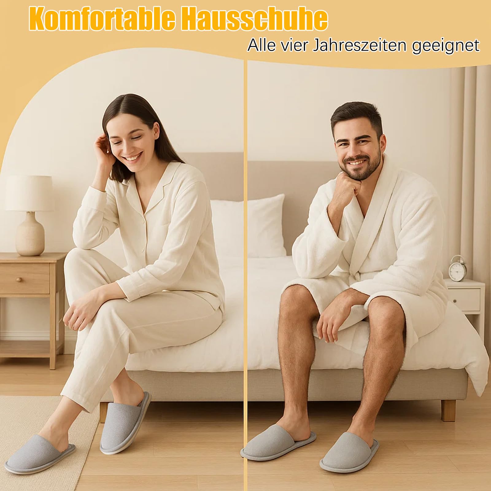 2 Paar Hotelslipper Hausschuhe für Gäste – Weiche Hausschuhe für Hotel, Zuhause und Reisen – Bequeme Hotelschlappen Plüsch Slipper