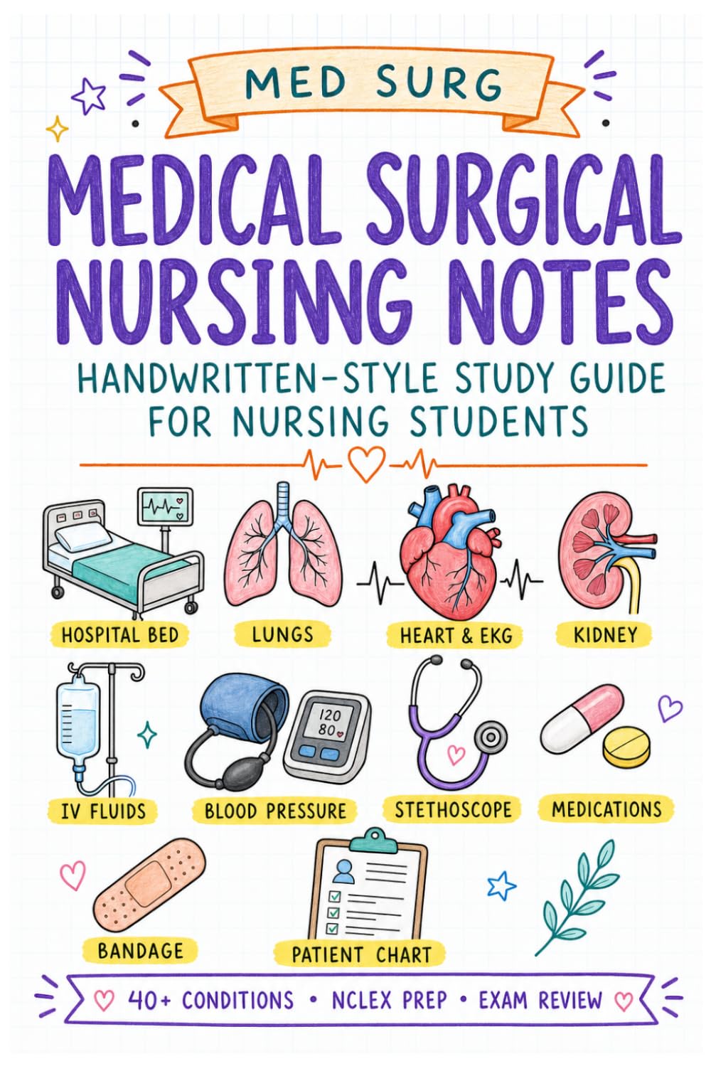 Nursing Study Notes: Medical Surgical Nursing Handwritten-Style Study Guide with Beautiful Illustration for Nursing Students, NCLEX Prep, and Exam ... Med Surg, Pharmacology, Pediatric, and More)