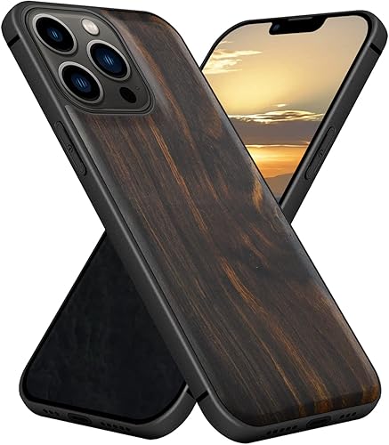 Carveit Funda magnética de madera para iPhone 13 Pro MagSafe madera real dura y TPU suave a prueba de golpes, funda protectora única y elegante de