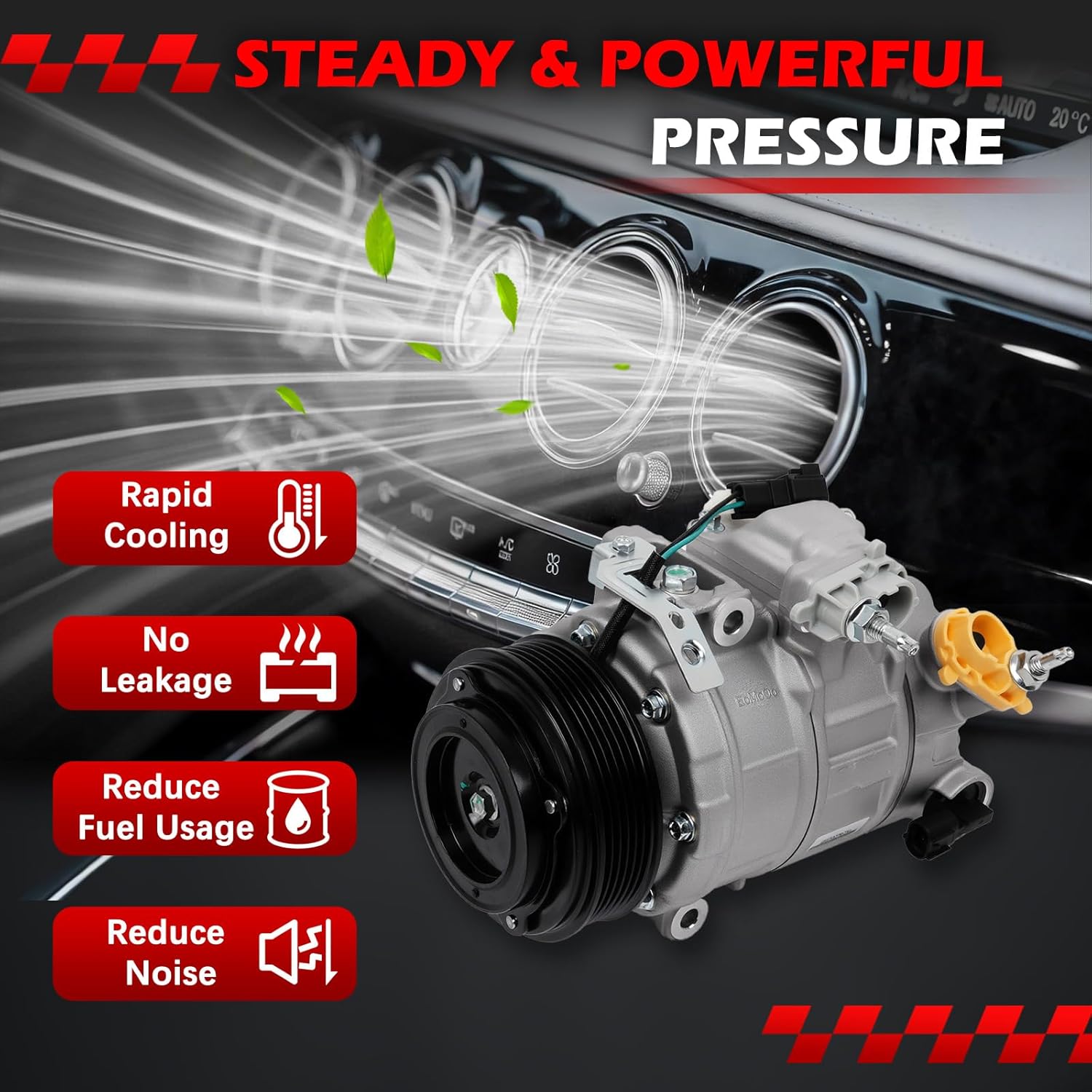 AC Compressor for 2013-2019 Explorer Flex 3.5L, Police Interceptor Sedan 2014-2019, Utility 2013-2019, for MKS MKZ MKT Continental, Air Conditioning Compressor with Clutch for 197358