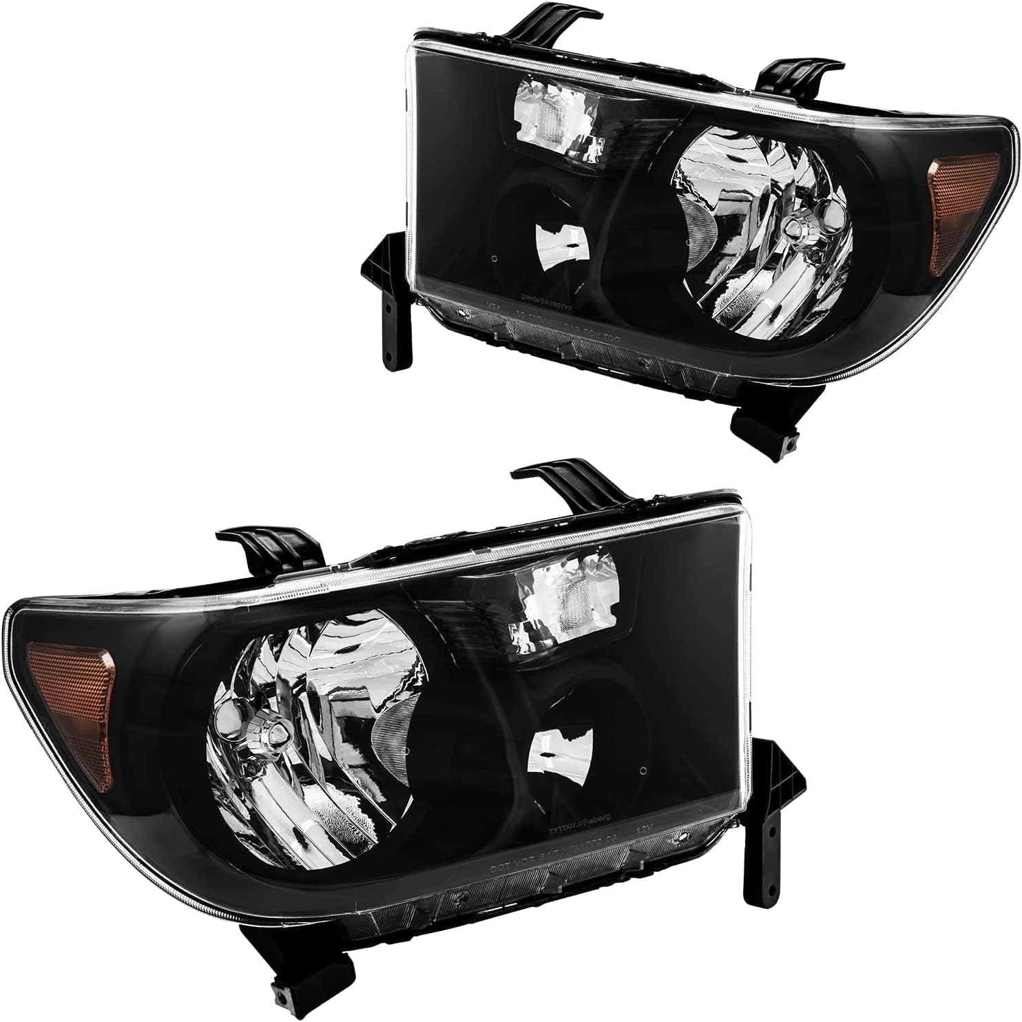 KAX Headlights Assembly Replacement for Tundra 2007-2013, Sequoia 2008-2017, OE Headlamp Black Housing Clear Lens Amber Reflctor Driver and Passenger Side