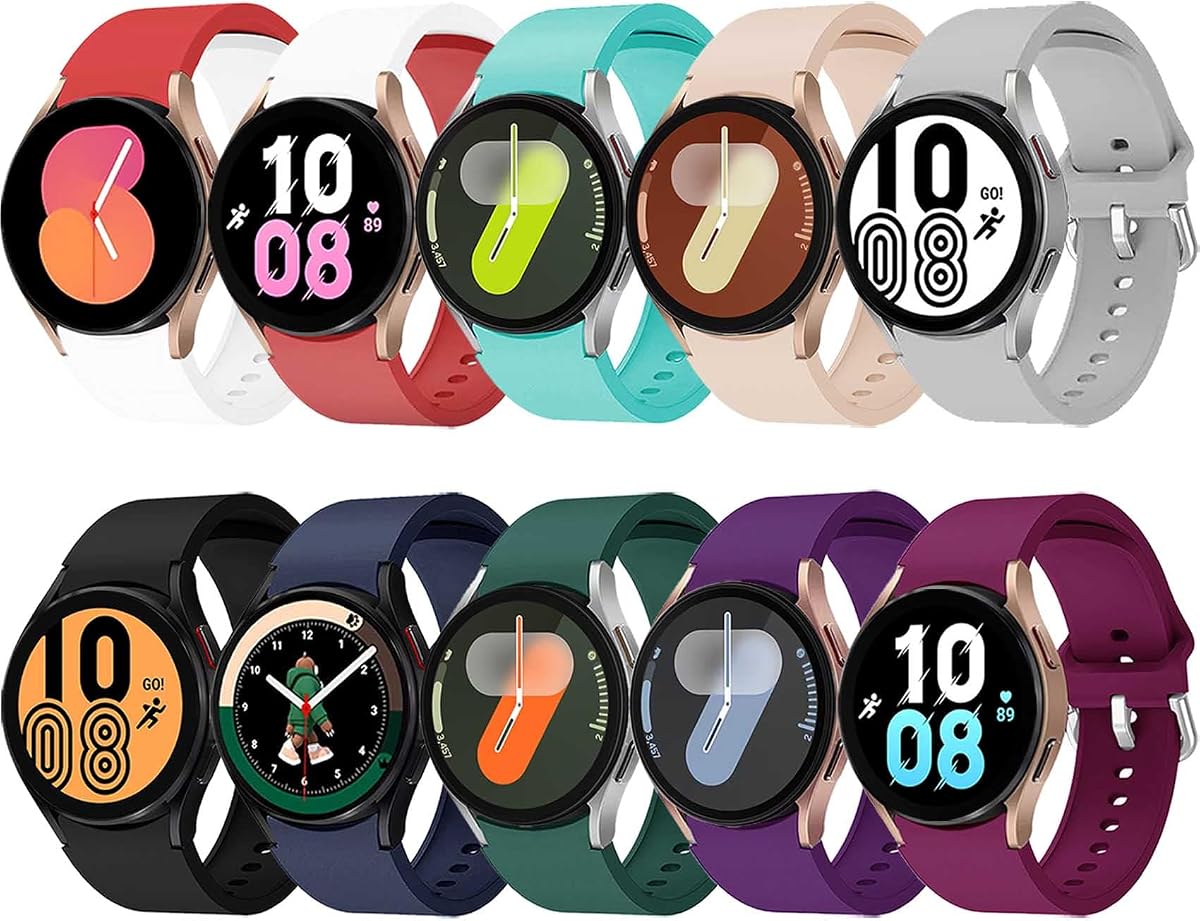 10 Pack No Gap Bands Compatible with Samsung Galaxy Watch 7 6 5 4 40mm 44mm | Compatible with Galaxy Watch 6 4 Classic 42mm 46mm 43mm 47mm 5 Pro 45mm, 20mm Soft Silicone Sport Strap Women Men