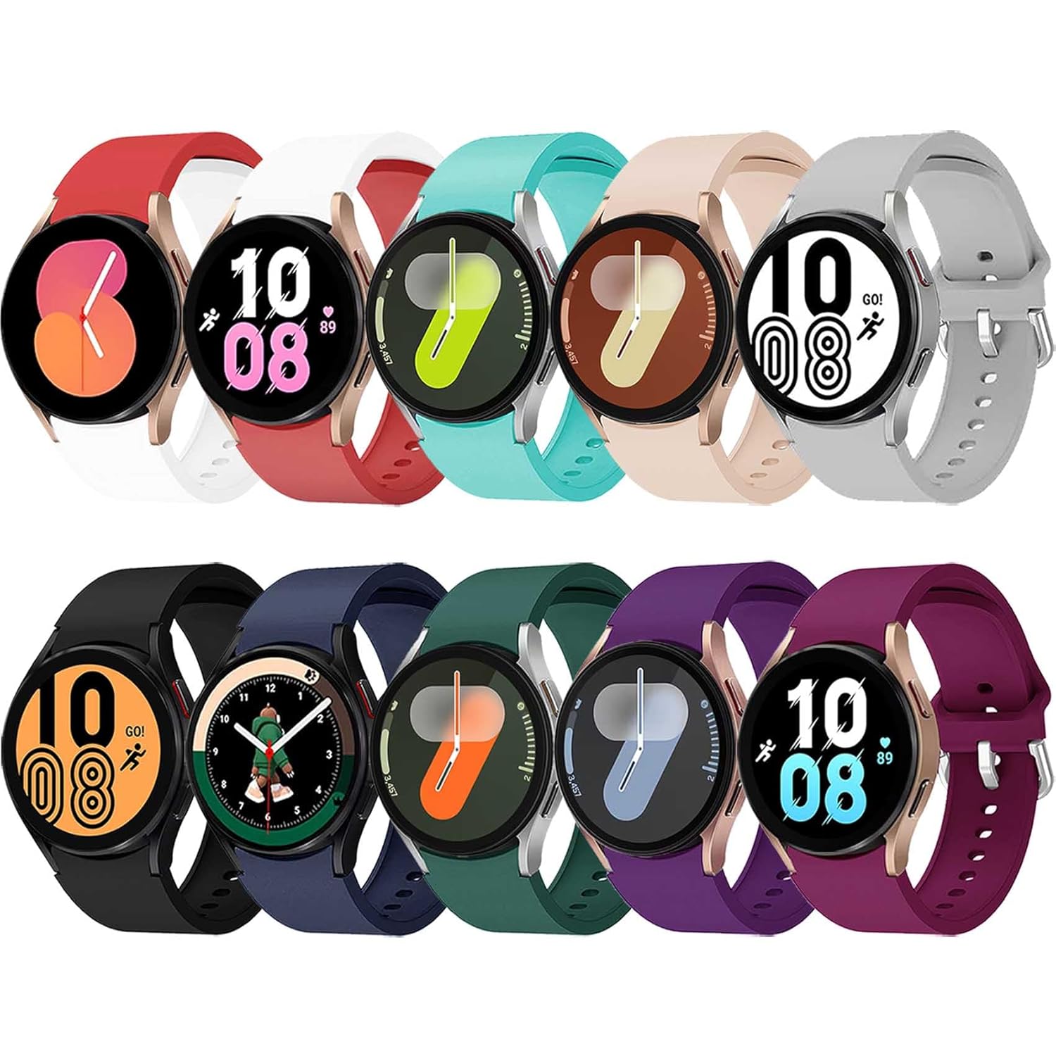 10 Pack No Gap Bands Compatible with Samsung Galaxy Watch 7 6 5 4 Band 40mm 44mm Galaxy