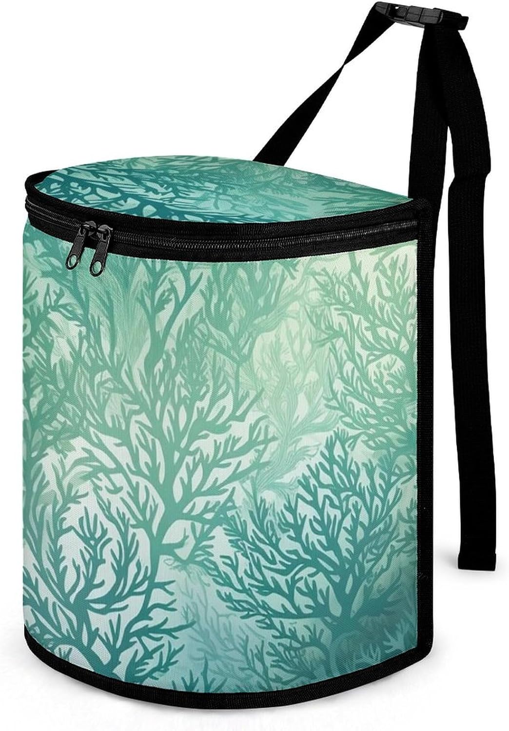 Hanging Car Trash Bag Green Sea Blue Seaweed Printed Car Garbage Storage Bag Leakproof Car Trash Can Portable Garbage Storage Bags