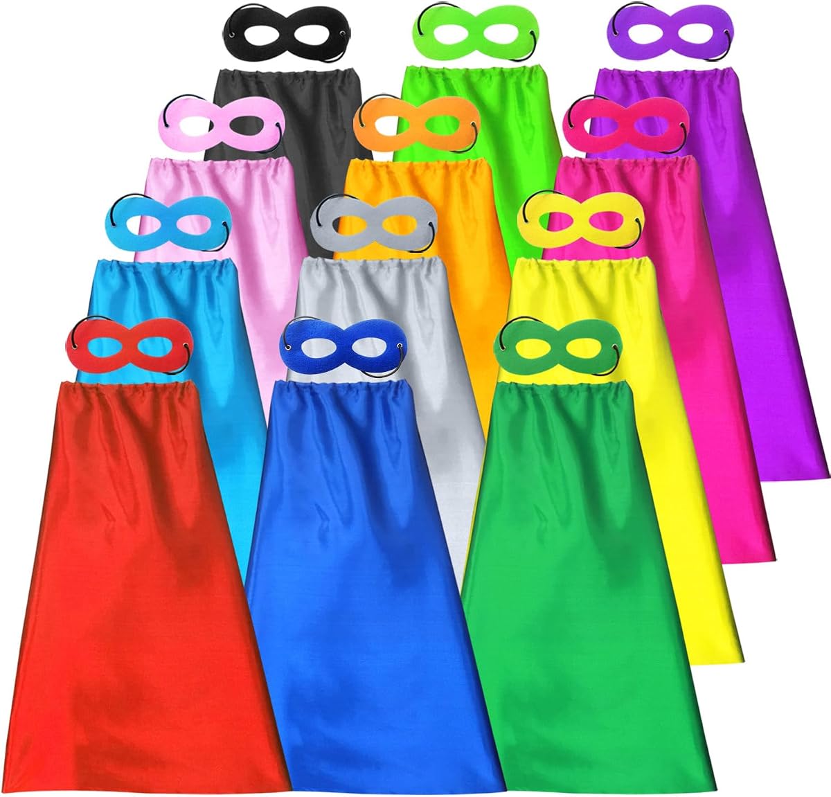 Superhero Capes and Masks for Kids - DIY Children Capes for Birthday Party - 12 Sets Bulk Pack