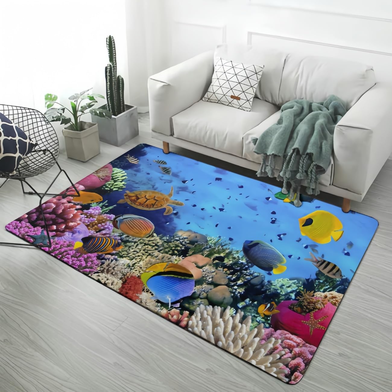 Tapis bleu récif corallien lavable et anti-glisse pour éviter les chutes en salle de bain