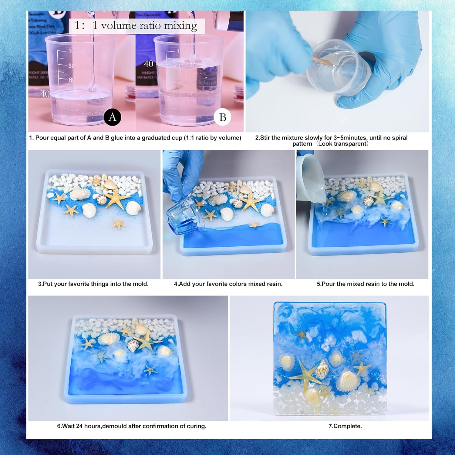 VidaRosa Epoxy Resin Crystal Clear Kit for Beginners，600ml/ 21.16oz Starter Kits with Molds，Pigment，12 Glitter, Coating and Casting Coaster Molds for Art, Crafts, Jewelry, transparent