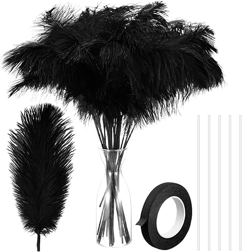 Miniatura 9 de 80 plumas de avestruz grandes a granel para jarrón con 80 piezas de alambre de hierro y 1 cinta, plumas largas para jarrón, arreglo floral, centros