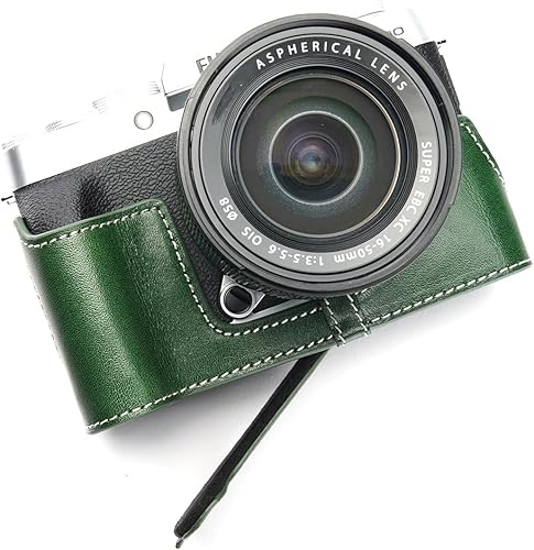 Hecho a mano de cuero auténtico medio cámara caso bolsa cubierta para FUJIFILM X-T200 color verde