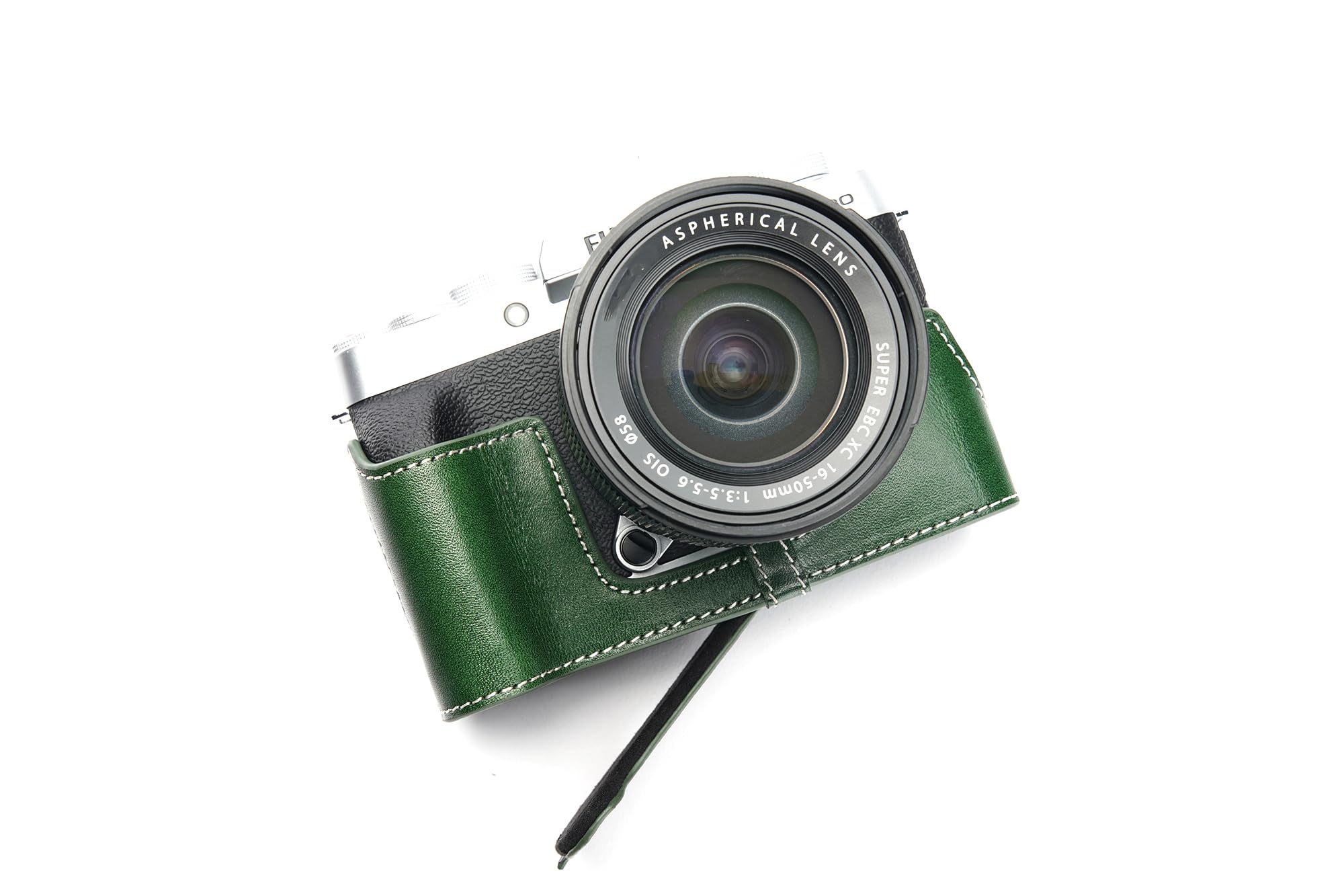 Handmade Genuine Real Leather Half Camera Case Bag Cover for FUJIFILM X-T200 Green Color