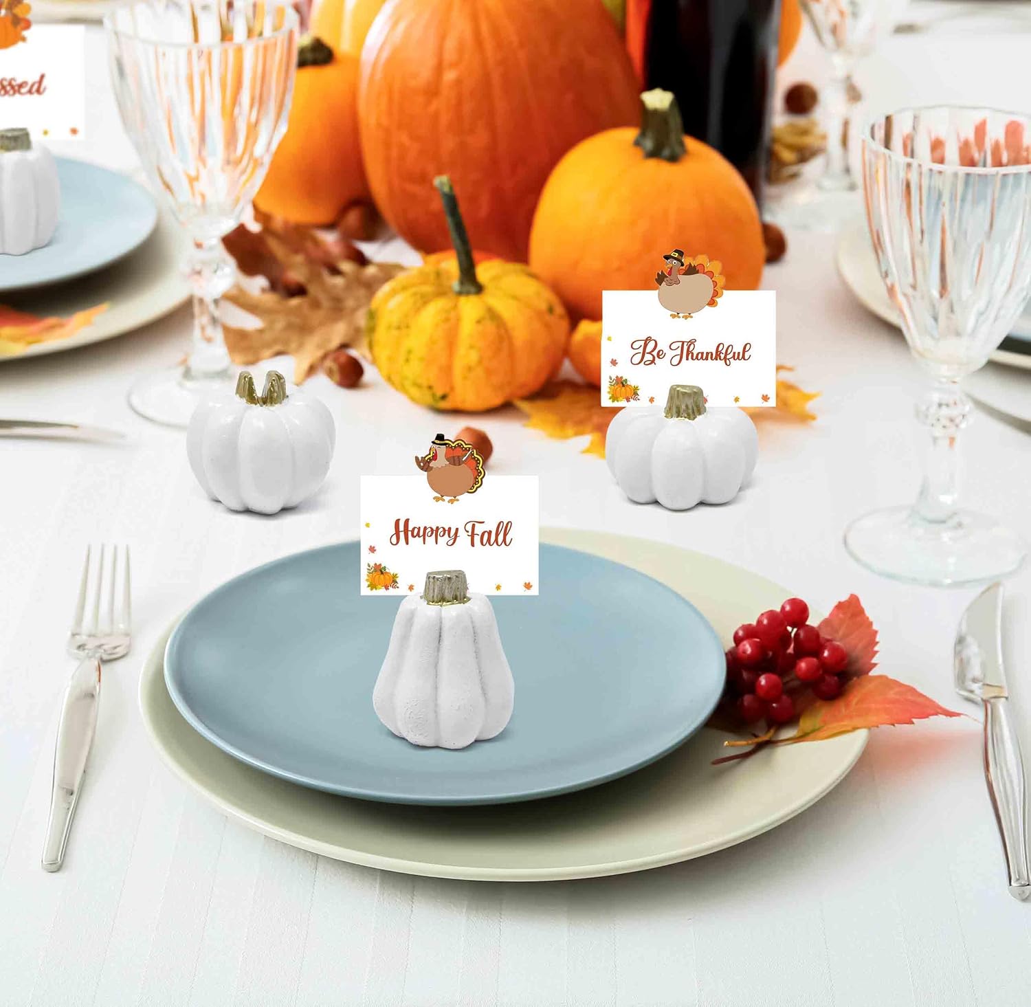 Gift Boutique Thanksgiving Mini White Pumpkin Place Card Holders Set of 6 image 3