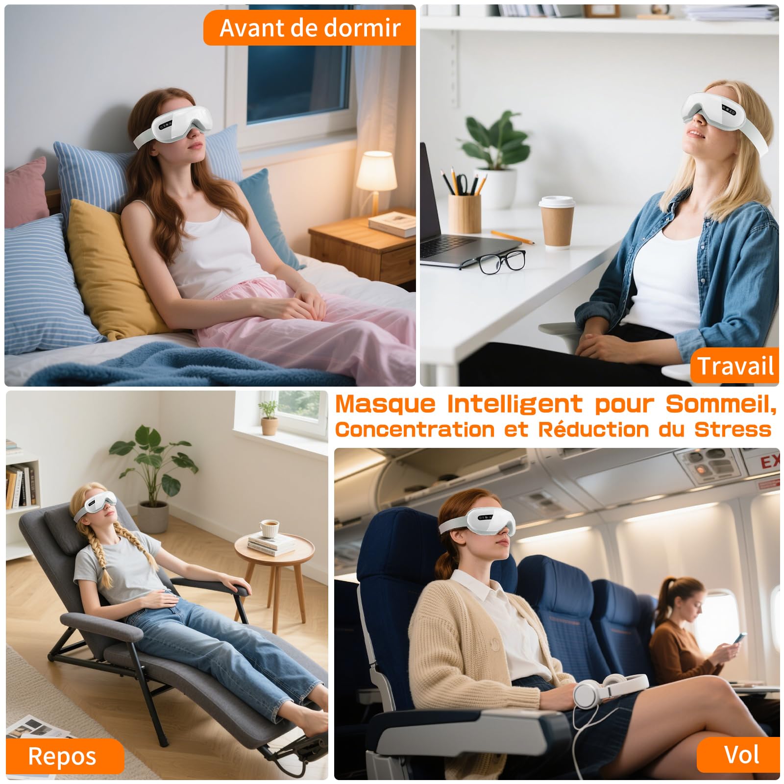 Masseur Oculaire avec Chaleur, Compression＆Musique, Masque Chauffant Yeux pour Soulager la Fatigue Oculaire et la Sécheresse Oculaire, Cadeau d'anniversaire pour Femme/Homme/Maman/Papa, Blanc