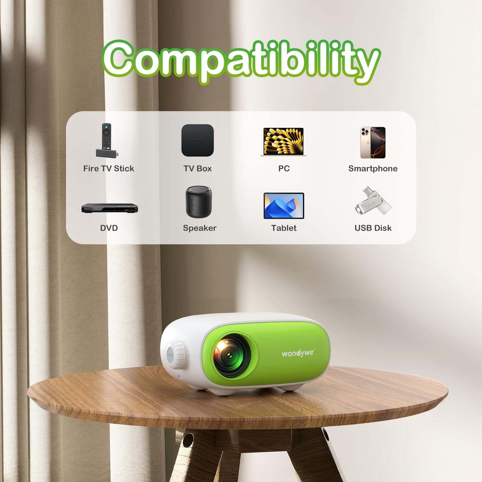 Videoprojecteur Portable, Cadeau pour Regarder des Films, Image 137 Pouces, 480P, Compatible TV Stick/PC/clé USB - Mini Projecteur Video